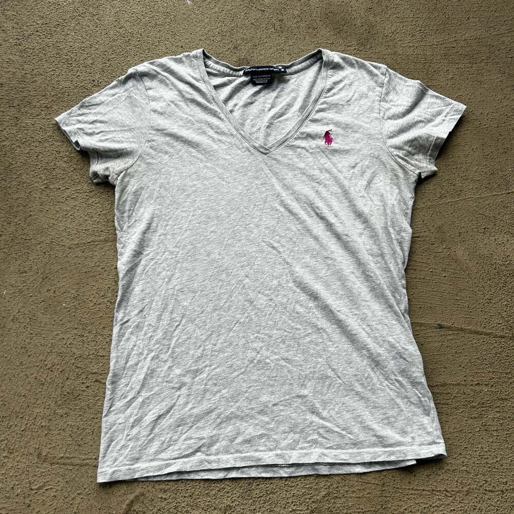 Ralph Lauren Sport Pima Cotton V-Neck Short Sleeve T-Shirt Grey Women’s Medium